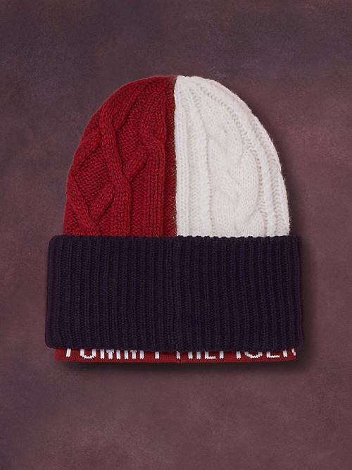 Tommy Hilfiger Flag Icon Cable Knit Beanie Kalap Női Kék | TH017SDE