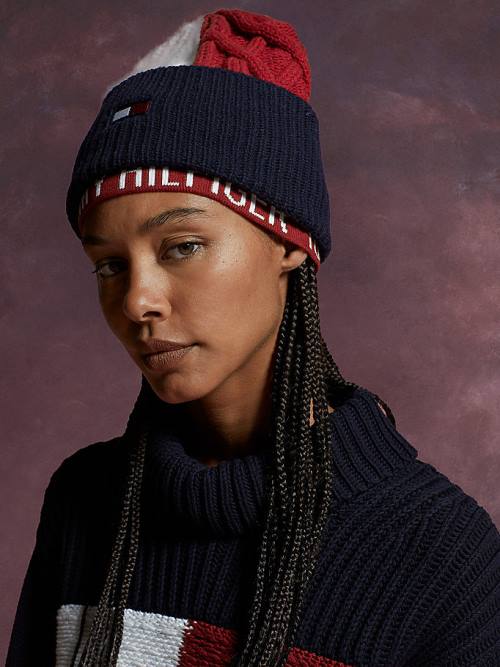 Tommy Hilfiger Flag Icon Cable Knit Beanie Kalap Női Kék | TH017SDE