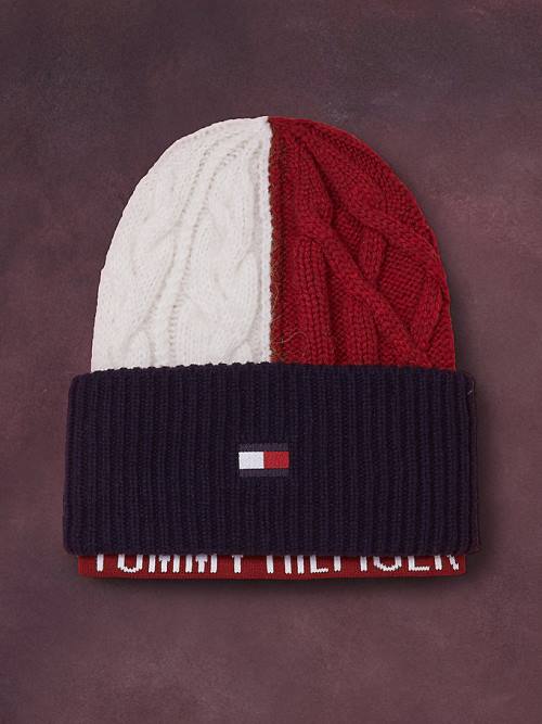 Tommy Hilfiger Flag Icon Cable Knit Beanie Kalap Női Kék | TH017SDE