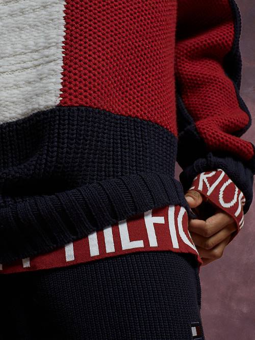 Tommy Hilfiger Flag Icon Mixed Knit Jumper Pulóverek Férfi Kék | TH032GQI