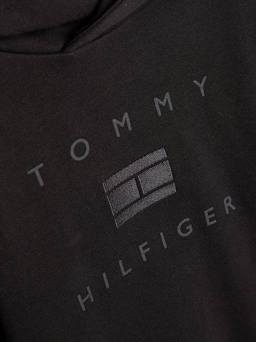 Tommy Hilfiger Flag Logo Kapucnis Pulóver Fiú Fekete | TH351OXE