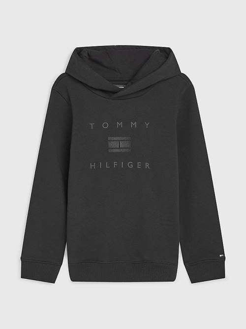 Tommy Hilfiger Flag Logo Kapucnis Pulóver Fiú Fekete | TH351OXE