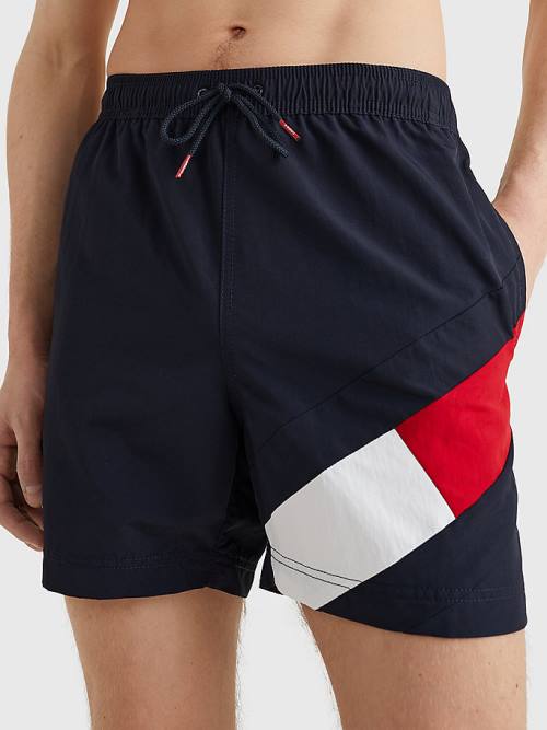 Tommy Hilfiger Flag Mid Length Drawstring Shorts Fürdőruha Férfi Kék | TH097VKG