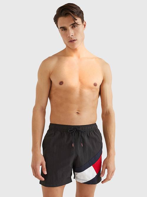 Tommy Hilfiger Flag Mid Length Drawstring Shorts Fürdőruha Férfi Fekete | TH123WQK