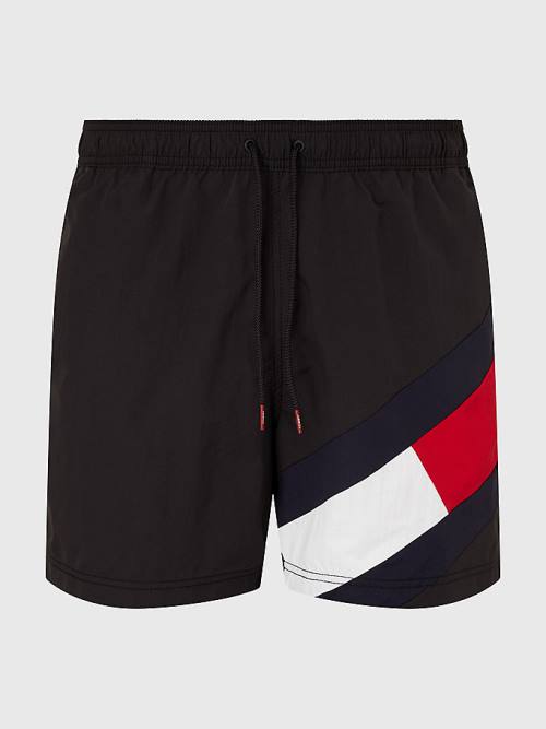 Tommy Hilfiger Flag Mid Length Drawstring Shorts Fürdőruha Férfi Fekete | TH123WQK