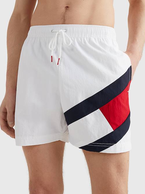 Tommy Hilfiger Flag Mid Length Drawstring Shorts Fürdőruha Férfi Fehér | TH261KIB