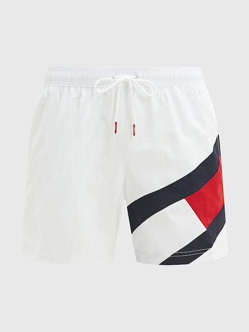 Tommy Hilfiger Flag Mid Length Drawstring Shorts Fürdőruha Férfi Fehér | TH261KIB