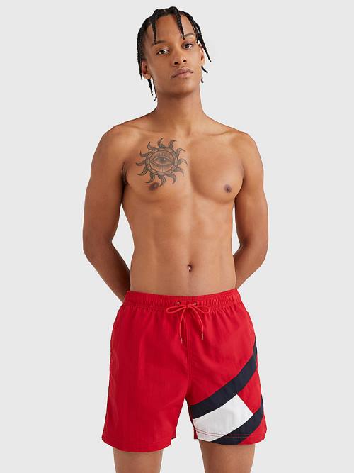 Tommy Hilfiger Flag Mid Length Drawstring Shorts Fürdőruha Férfi Piros | TH381EDU