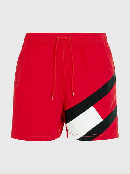 Tommy Hilfiger Flag Mid Length Drawstring Shorts Fürdőruha Férfi Piros | TH381EDU