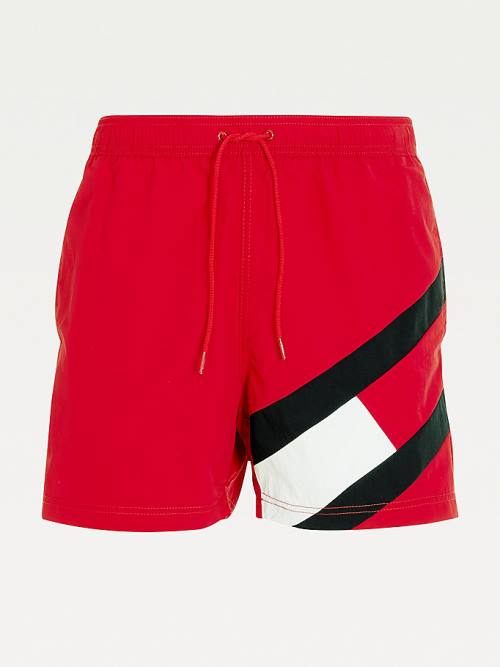 Tommy Hilfiger Flag Mid Length Drawstring Shorts Fürdőruha Férfi Piros | TH381EDU