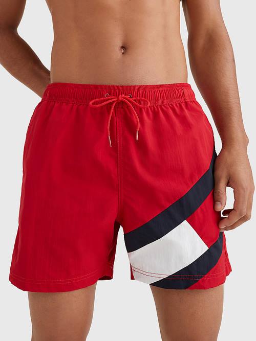 Tommy Hilfiger Flag Mid Length Drawstring Shorts Fürdőruha Férfi Piros | TH381EDU