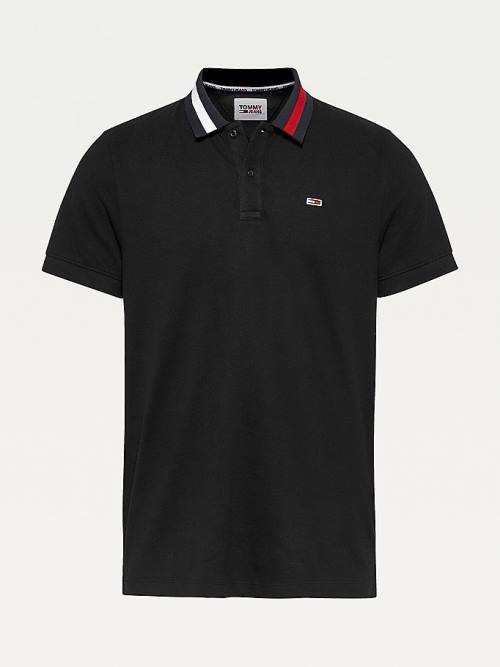 Tommy Hilfiger Flag Neck Regular Fit Póló Férfi Fekete | TH213PQR