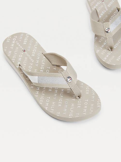 Tommy Hilfiger Flag Plaque Mid-Éktalpú Flip-Flop Szandál Női Bézs | TH857OEC