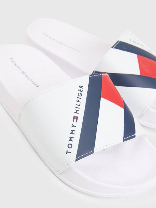 Tommy Hilfiger Flag Print Pool Slides Szandál Fiú Fehér | TH496KYR