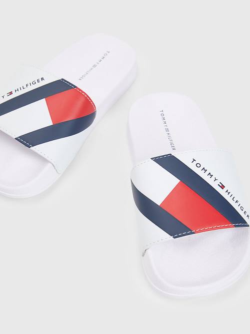 Tommy Hilfiger Flag Print Pool Slides Szandál Fiú Fehér | TH496KYR