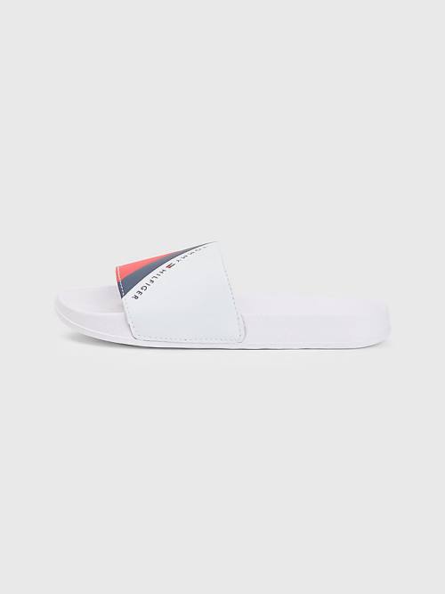 Tommy Hilfiger Flag Print Pool Slides Szandál Fiú Fehér | TH496KYR