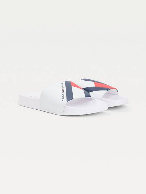 Tommy Hilfiger Flag Print Pool Slides Szandál Fiú Fehér | TH496KYR