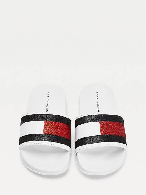 Tommy Hilfiger Flag Print Slides Szandál Lány Fehér | TH218ATO