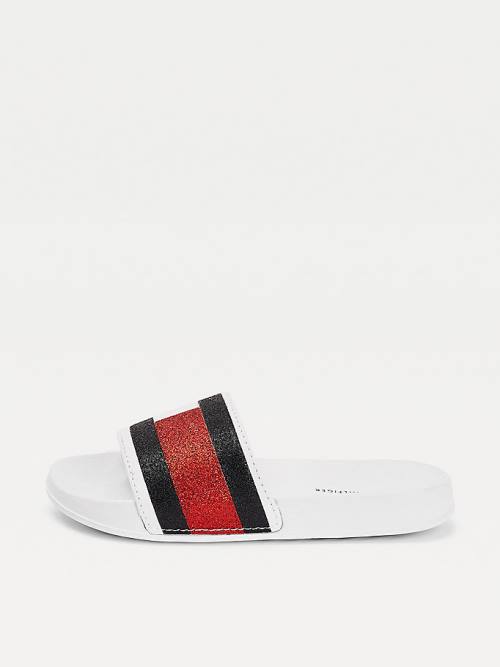 Tommy Hilfiger Flag Print Slides Szandál Lány Fehér | TH218ATO