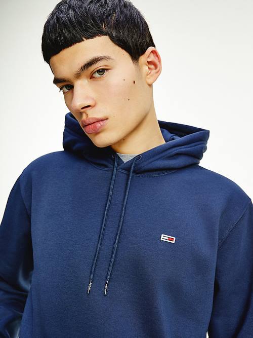 Tommy Hilfiger Fleece Flag Patch Kapucnis Pulóver Férfi Kék | TH763RJZ