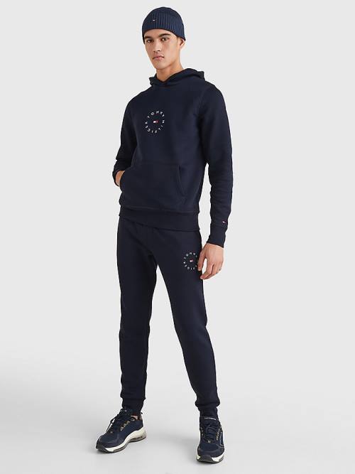 Tommy Hilfiger Flex Fleece Graphic Kapucnis Pulóver Férfi Kék | TH821XCE