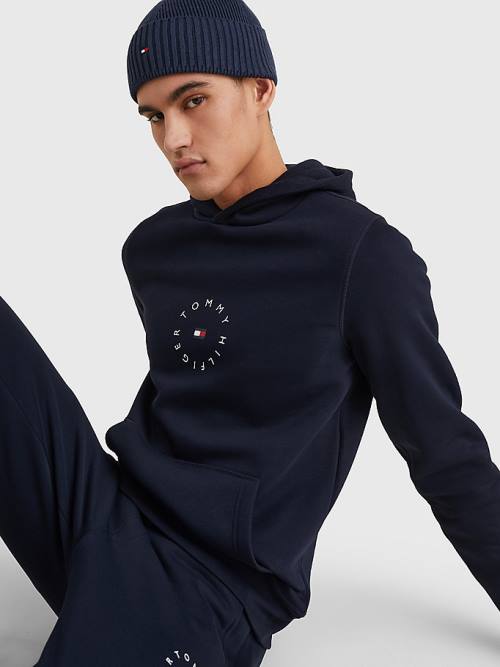 Tommy Hilfiger Flex Fleece Graphic Kapucnis Pulóver Férfi Kék | TH821XCE