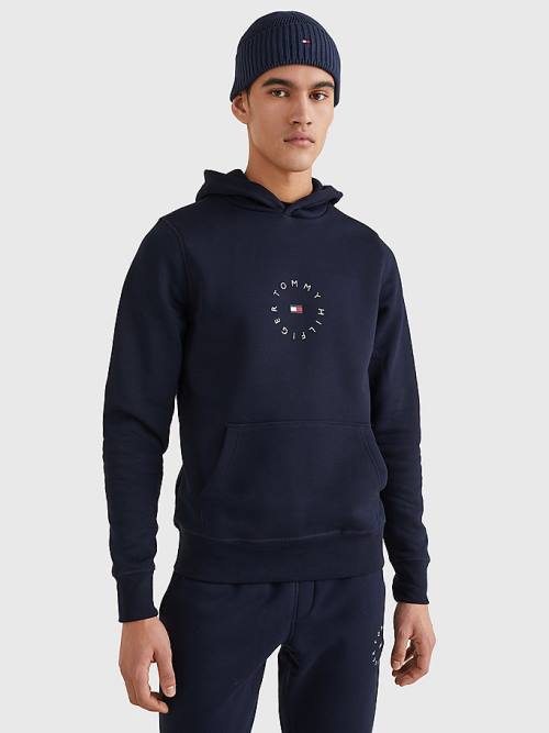 Tommy Hilfiger Flex Fleece Graphic Kapucnis Pulóver Férfi Kék | TH821XCE