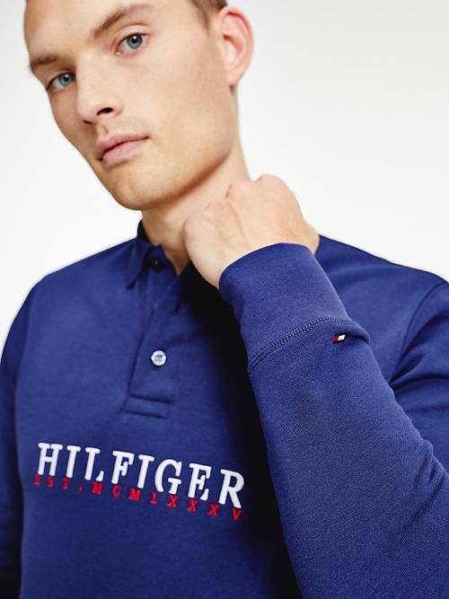 Tommy Hilfiger Flex Fleece Logo Rugby Shirt Póló Férfi Kék | TH653FVA