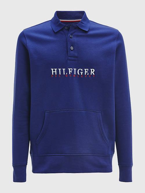 Tommy Hilfiger Flex Fleece Logo Rugby Shirt Póló Férfi Kék | TH653FVA