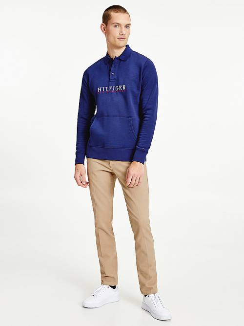 Tommy Hilfiger Flex Fleece Logo Rugby Shirt Póló Férfi Kék | TH653FVA