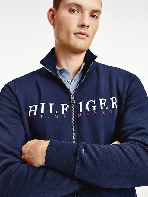 Tommy Hilfiger Flex Fleece Logo Zip-Thru Pulóver Férfi Kék | TH014RPC