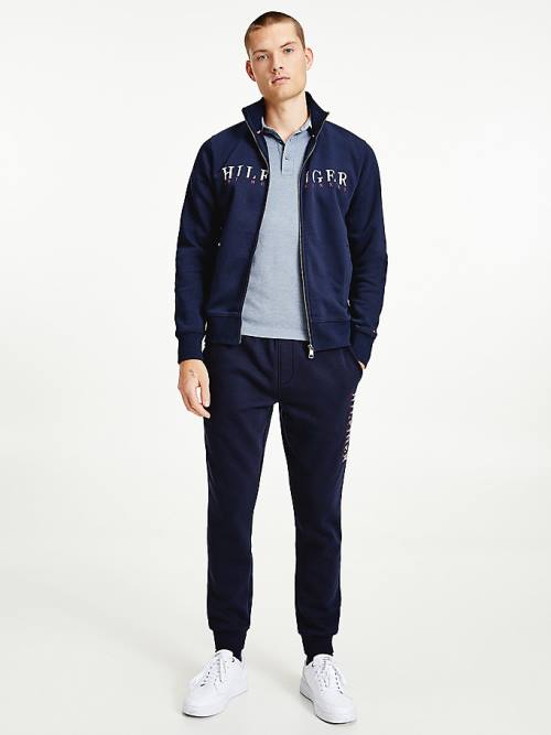 Tommy Hilfiger Flex Fleece Logo Zip-Thru Pulóver Férfi Kék | TH014RPC