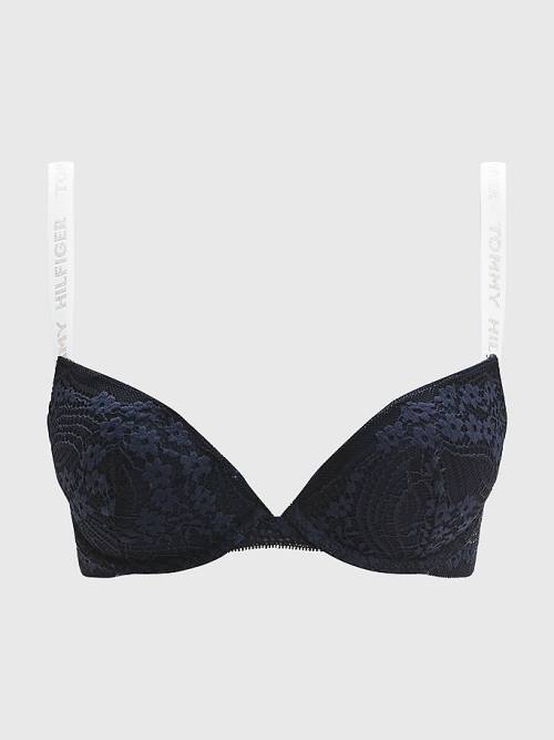 Tommy Hilfiger Floral Csipke Logo Pántos Push-Up Bra Fehérnemű Női Kék | TH582VPK