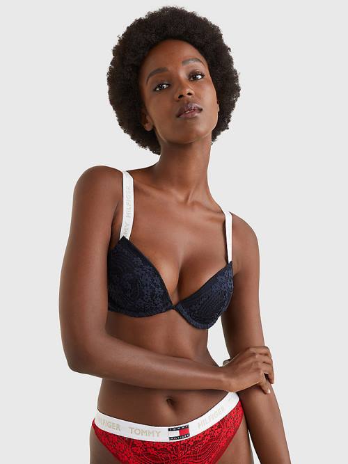 Tommy Hilfiger Floral Csipke Logo Pántos Push-Up Bra Fehérnemű Női Kék | TH582VPK