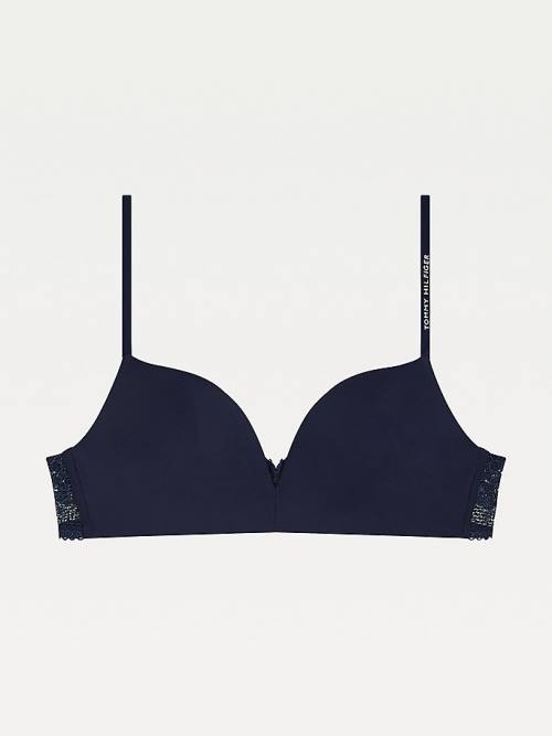 Tommy Hilfiger Floral Csipke Trim Non-Wired Push-Up Bra Fehérnemű Női Kék | TH187OKY