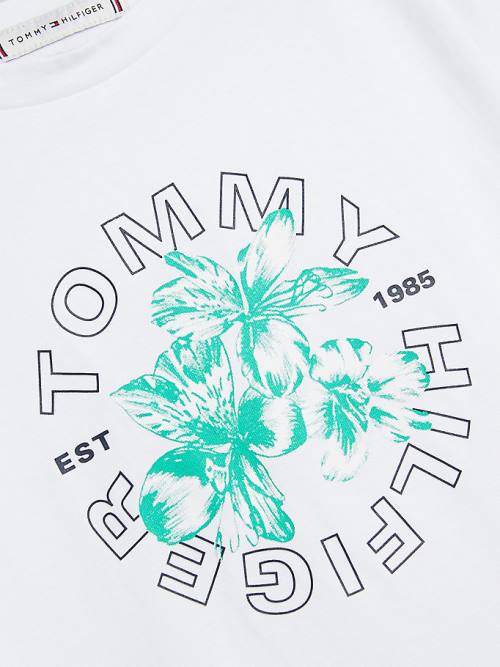 Tommy Hilfiger Floral Graphic Organic Pamut Póló Lány Fehér | TH586PLR