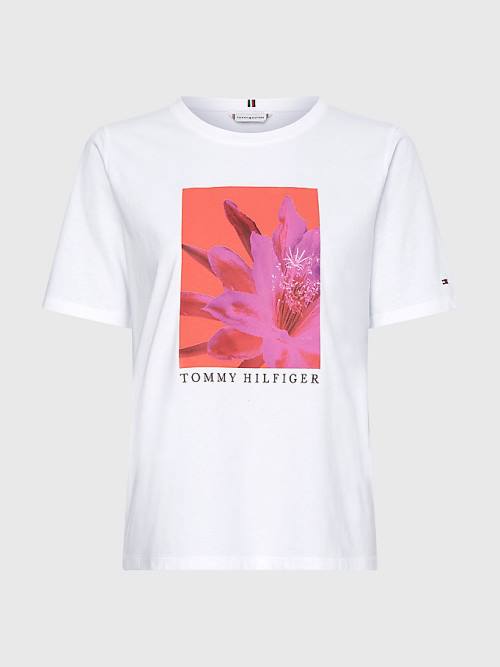 Tommy Hilfiger Floral Print Organic Pamut Póló Női Fehér | TH965JPT