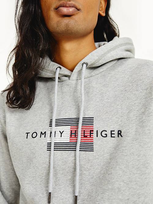 Tommy Hilfiger Front Logo Organic Pamut Fleece Kapucnis Pulóver Férfi Szürke | TH264KFJ