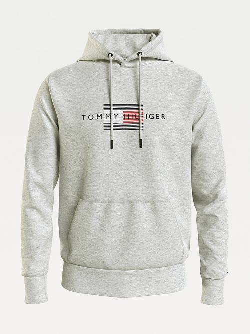 Tommy Hilfiger Front Logo Organic Pamut Fleece Kapucnis Pulóver Férfi Szürke | TH264KFJ