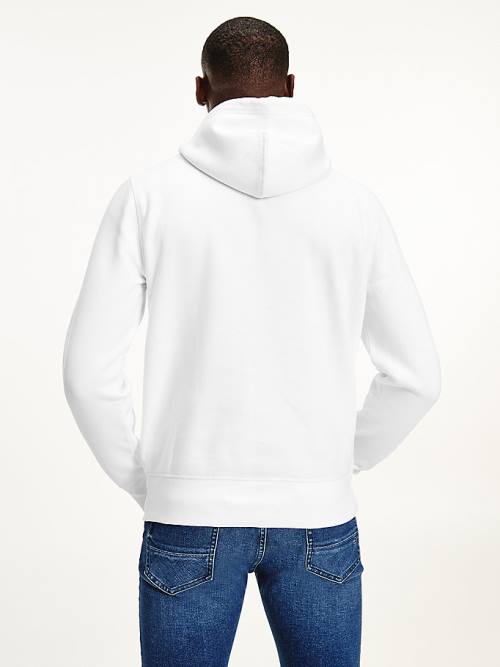 Tommy Hilfiger Front Logo Organic Pamut Fleece Kapucnis Pulóver Férfi Fehér | TH639EPA