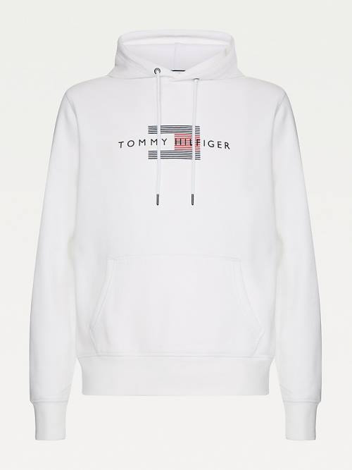 Tommy Hilfiger Front Logo Organic Pamut Fleece Kapucnis Pulóver Férfi Fehér | TH639EPA