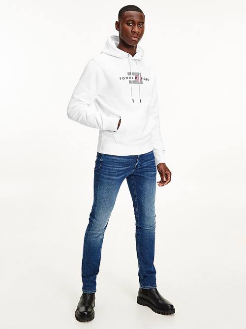 Tommy Hilfiger Front Logo Organic Pamut Fleece Kapucnis Pulóver Férfi Fehér | TH639EPA