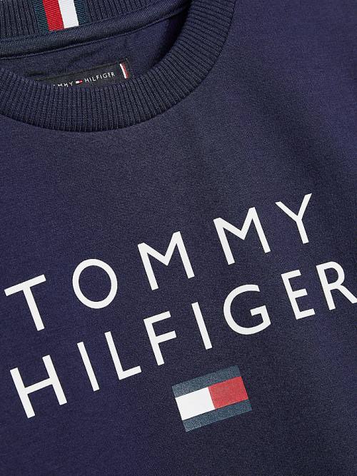 Tommy Hilfiger Front Logo Pulóver Fiú Kék | TH749BWK