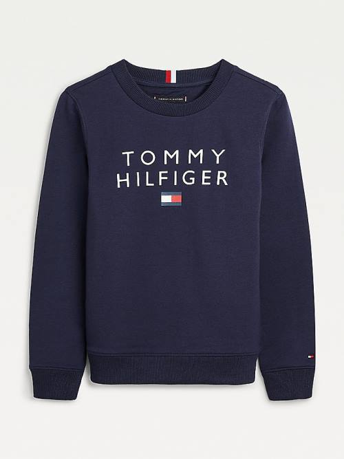 Tommy Hilfiger Front Logo Pulóver Fiú Kék | TH749BWK