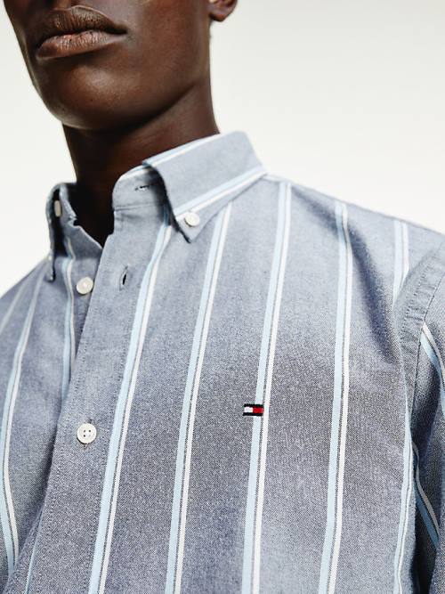 Tommy Hilfiger Frosted Oxford Organic Pamut Stripe Ingek Férfi Kék | TH531KFB