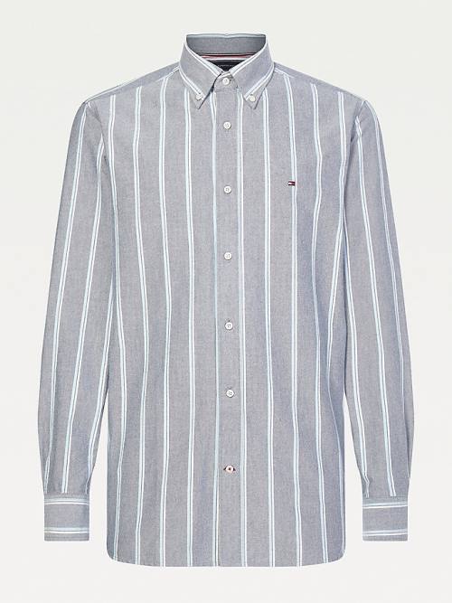 Tommy Hilfiger Frosted Oxford Organic Pamut Stripe Ingek Férfi Kék | TH531KFB