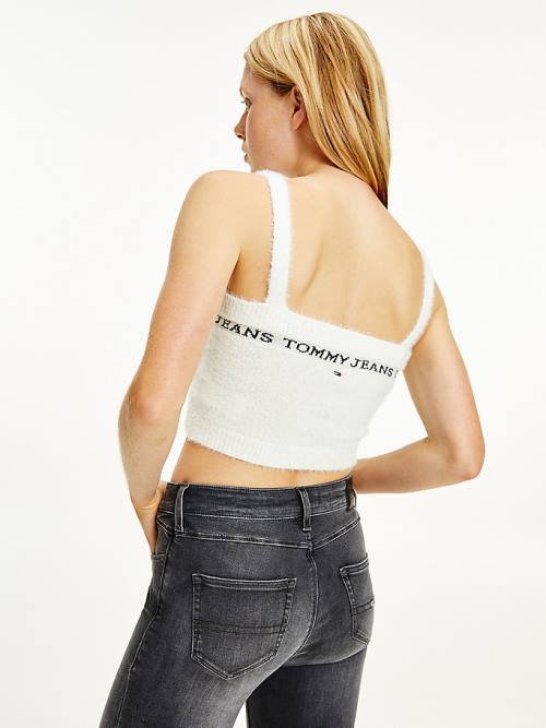 Tommy Hilfiger Furry Cropped Cami Pulóverek Női Fehér | TH215EUH