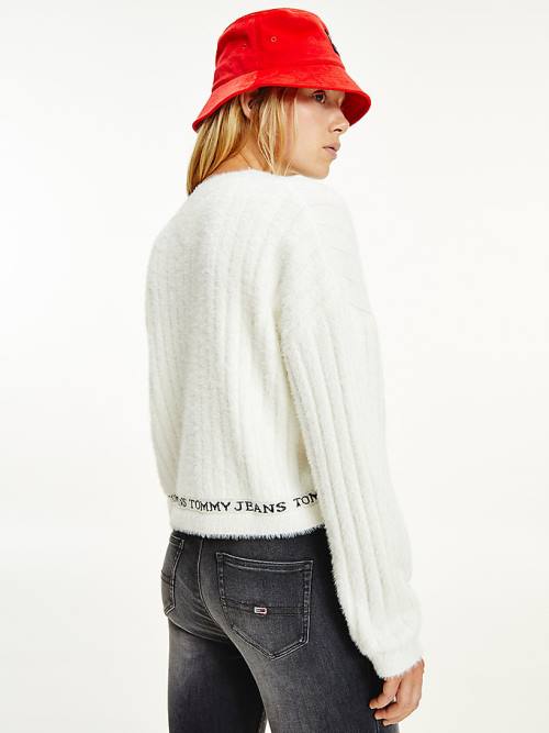 Tommy Hilfiger Furry Cropped Cardigan Pulóverek Női Fehér | TH652WAB