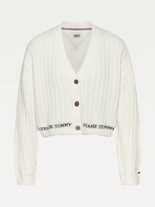 Tommy Hilfiger Furry Cropped Cardigan Pulóverek Női Fehér | TH652WAB