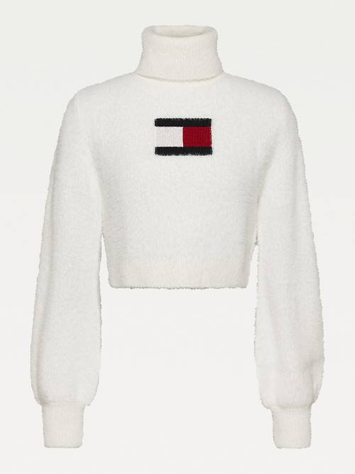 Tommy Hilfiger Furry Flag Roll Neck Jumper Pulóverek Női Fehér | TH351LBJ